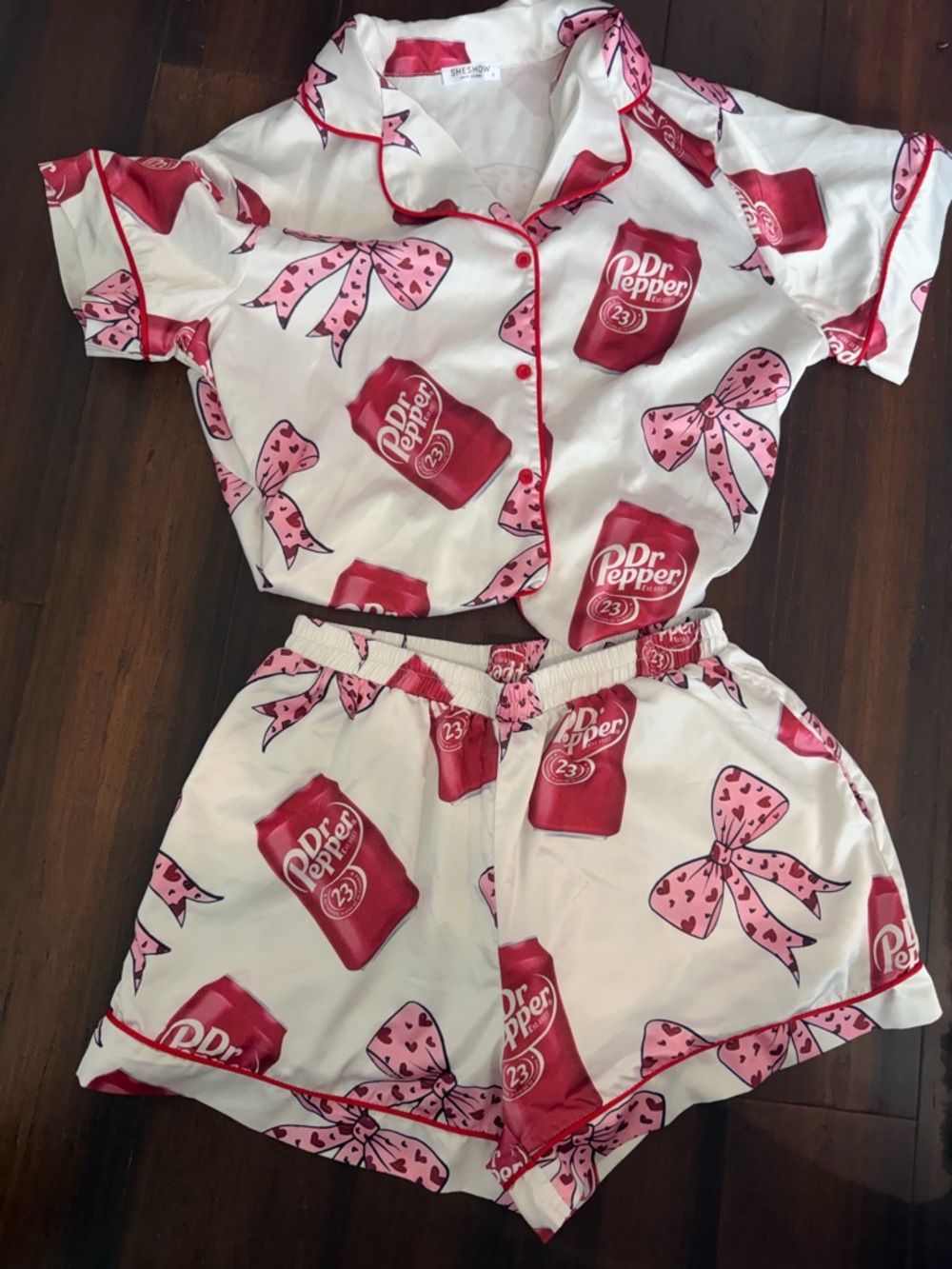Dr Pepper Print Pink & White Short Pajama Set - Women's Sleepwear